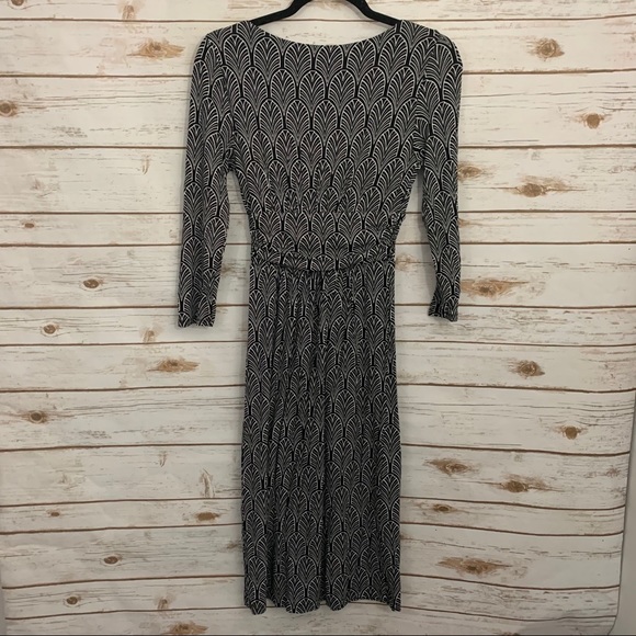 Anthropologie Maeve Black White Patterned Surplice Shirt Dress - Picture 4 of 5